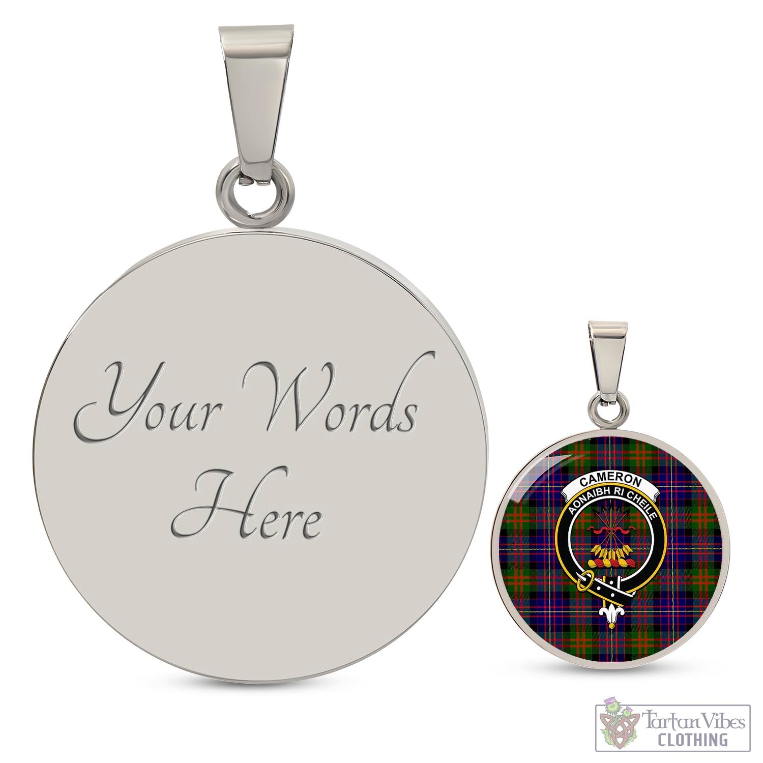 Tartan Vibes Clothing Cameron of Erracht Modern Tartan Circle Necklace with Family Crest