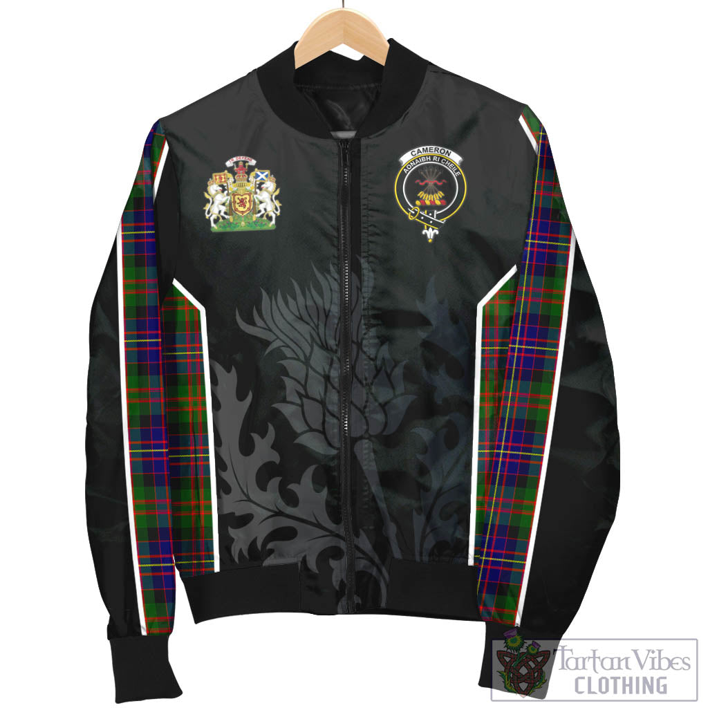 Tartan Vibes Clothing Cameron of Erracht Modern Tartan Bomber Jacket with Family Crest and Scottish Thistle Vibes Sport Style