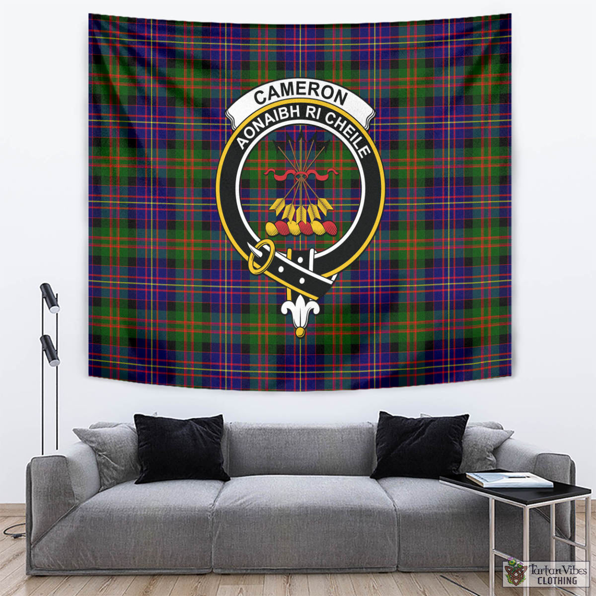 Tartan Vibes Clothing Cameron of Erracht Modern Tartan Tapestry Wall Hanging and Home Decor for Room with Family Crest