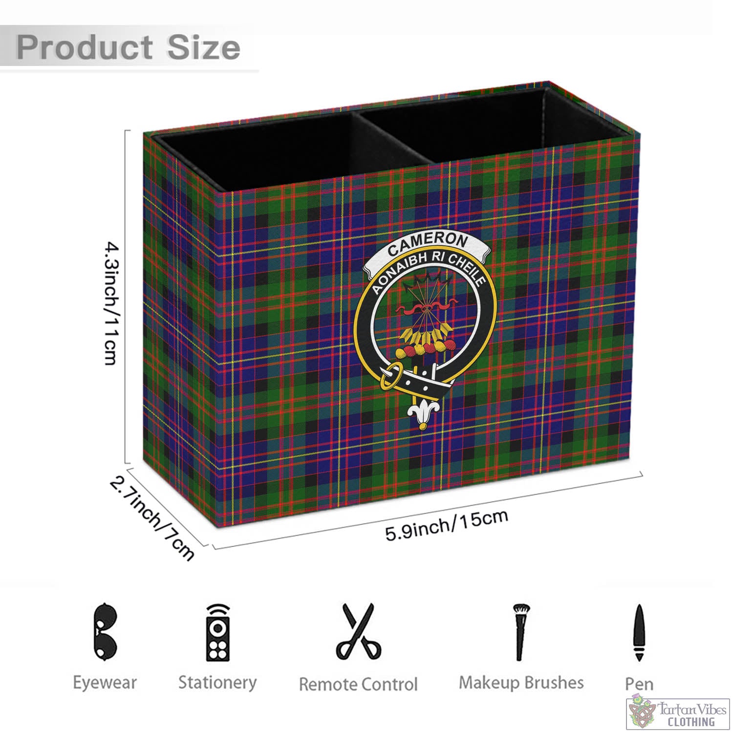 Tartan Vibes Clothing Cameron of Erracht Modern Tartan Pen Holder with Family Crest