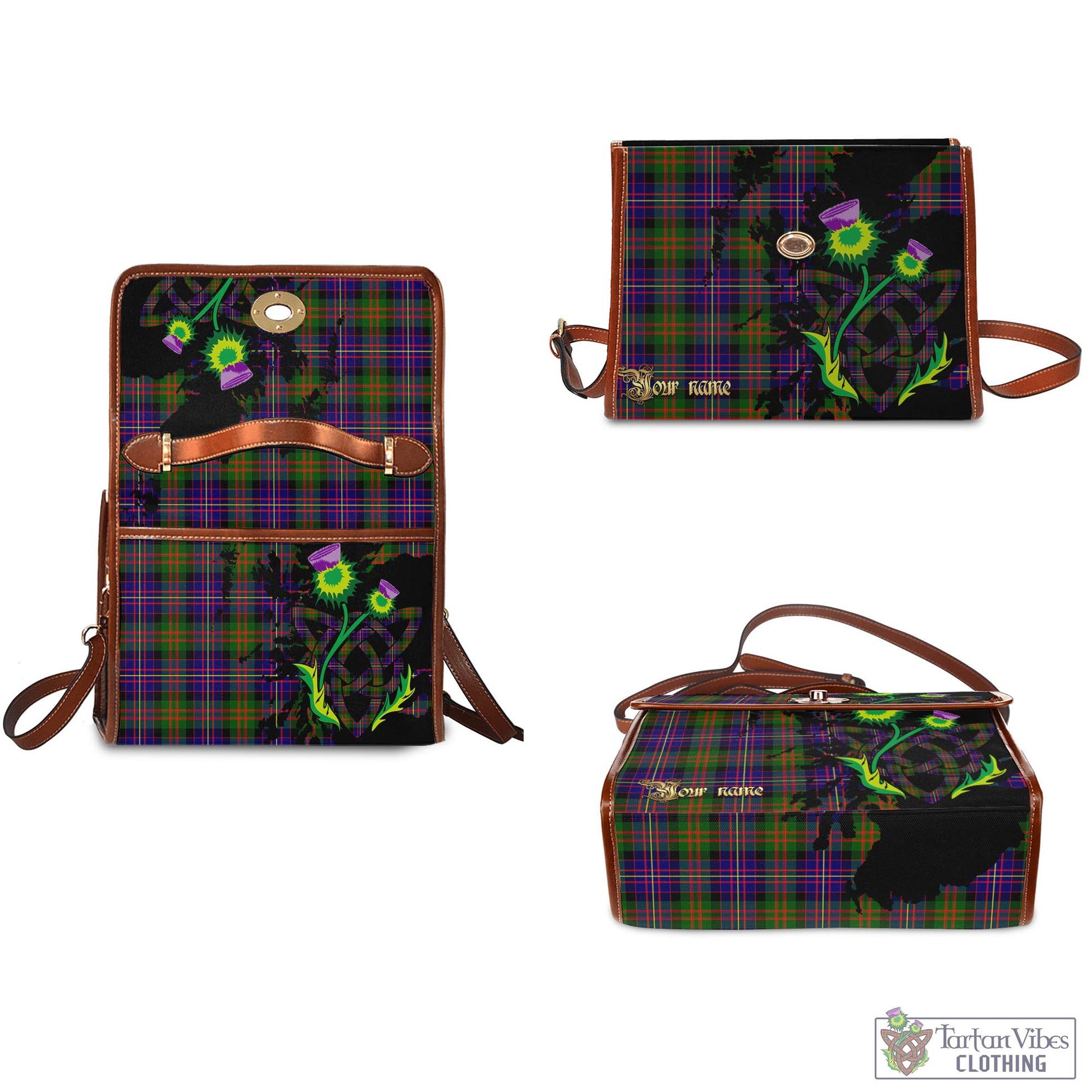 Tartan Vibes Clothing Cameron of Erracht Modern Tartan Waterproof Canvas Bag with Scotland Map and Thistle Celtic Accents