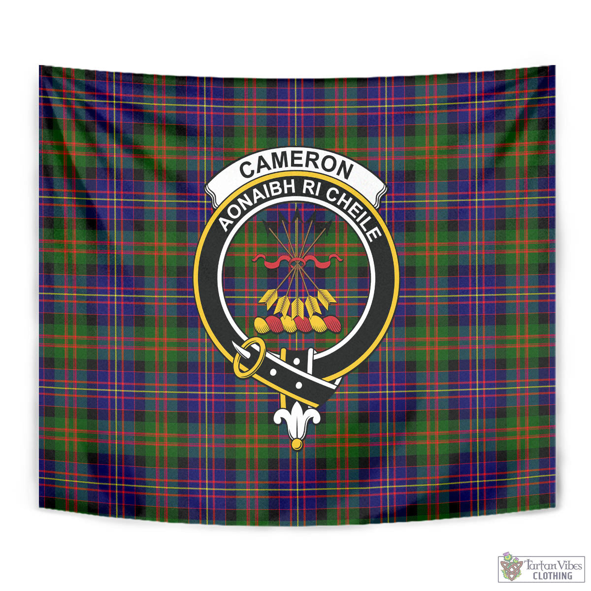 Tartan Vibes Clothing Cameron of Erracht Modern Tartan Tapestry Wall Hanging and Home Decor for Room with Family Crest