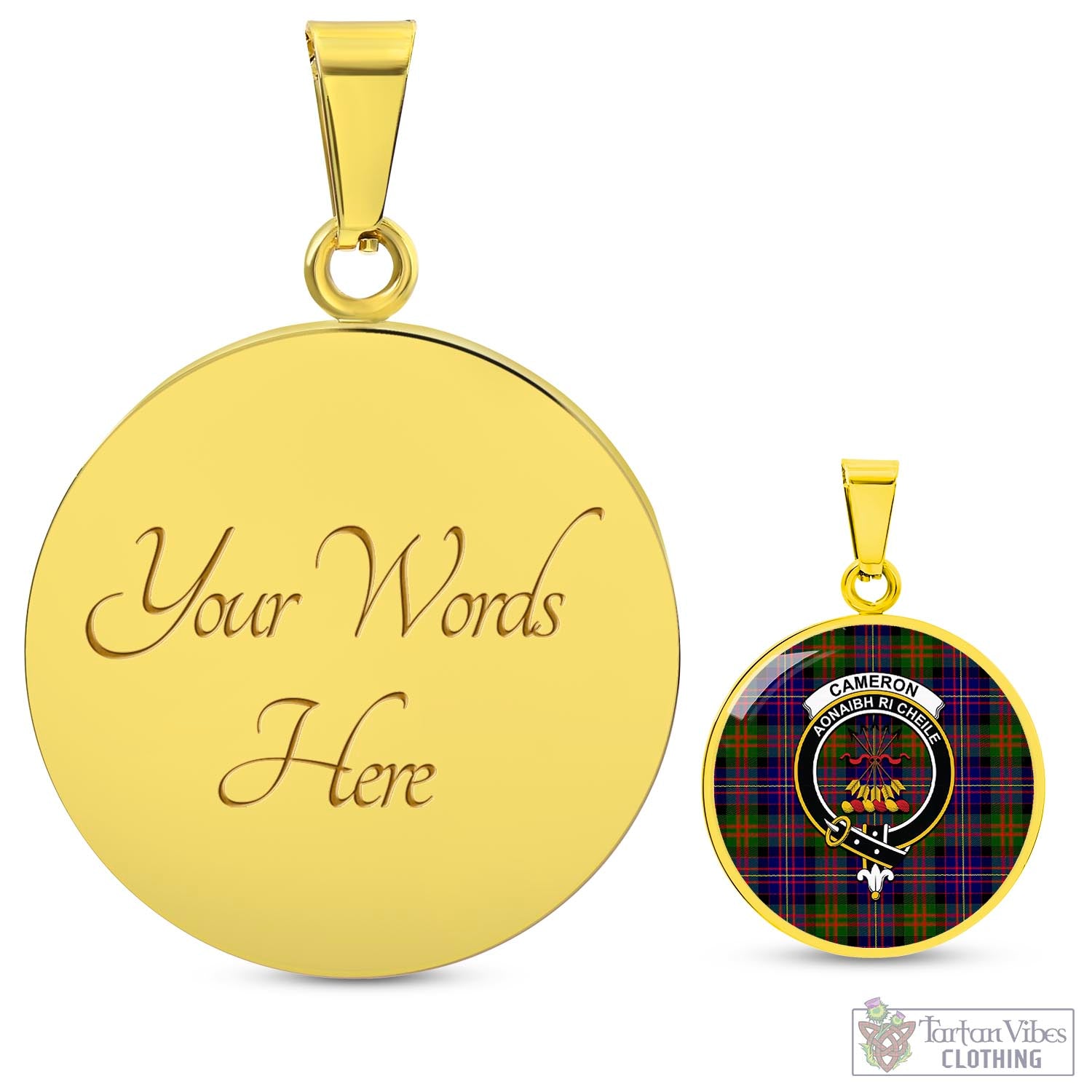 Tartan Vibes Clothing Cameron of Erracht Modern Tartan Circle Necklace with Family Crest