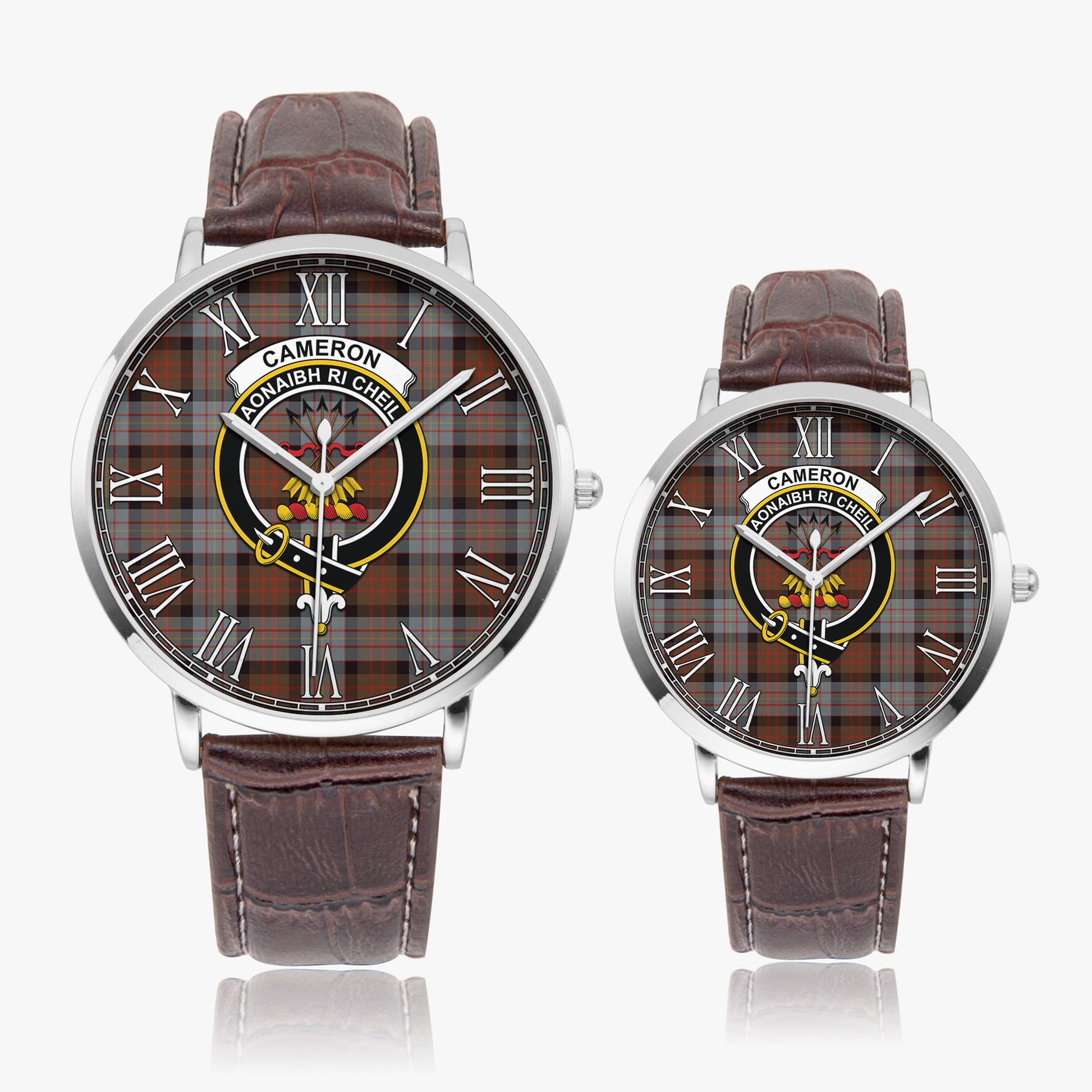 Cameron of Erracht Weathered Tartan Family Crest Leather Strap Quartz Watch - Tartanvibesclothing