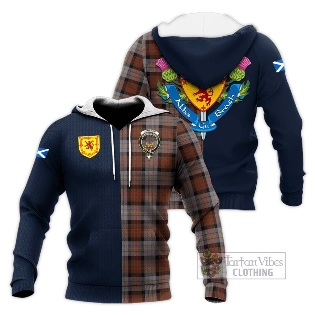 Tartan Vibes Clothing Cameron of Erracht Weathered Tartan Knitted Hoodie with Scottish Lion Royal Arm Half Style