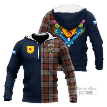 Cameron of Erracht Weathered Tartan Knitted Hoodie Alba with Scottish Lion Royal Arm Half Style