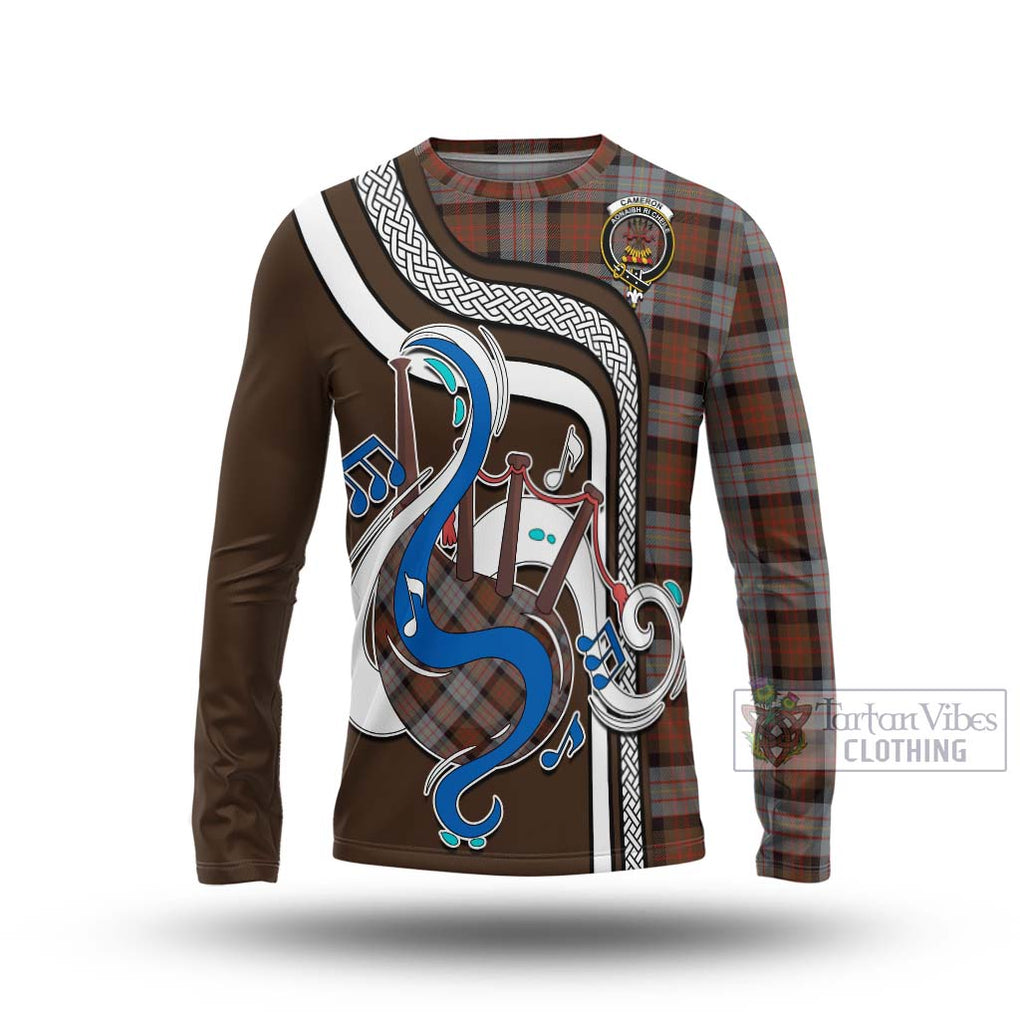 Tartan Vibes Clothing Cameron of Erracht Weathered Tartan Long Sleeve T-Shirt with Epic Bagpipe Style