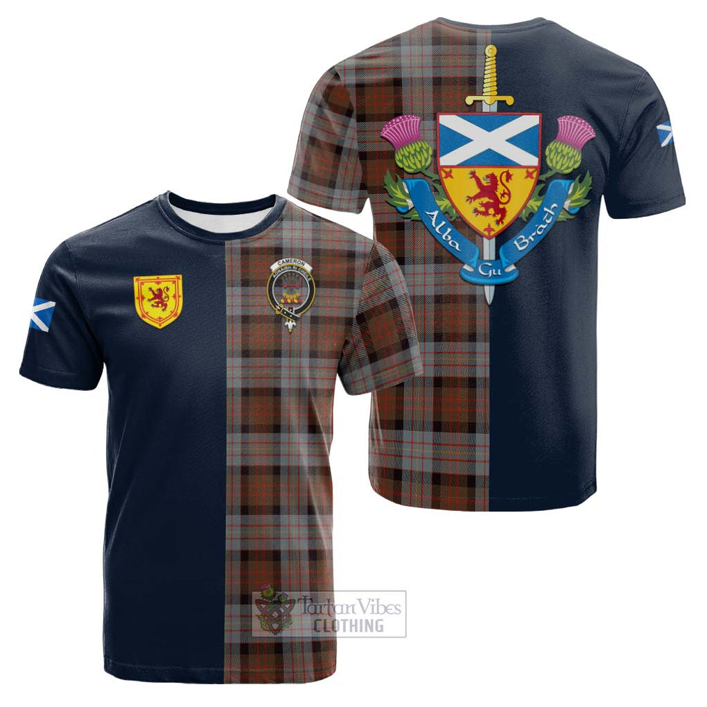 Tartan Vibes Clothing Cameron of Erracht Weathered Tartan Cotton T-shirt with Scottish Lion Royal Arm Half Style