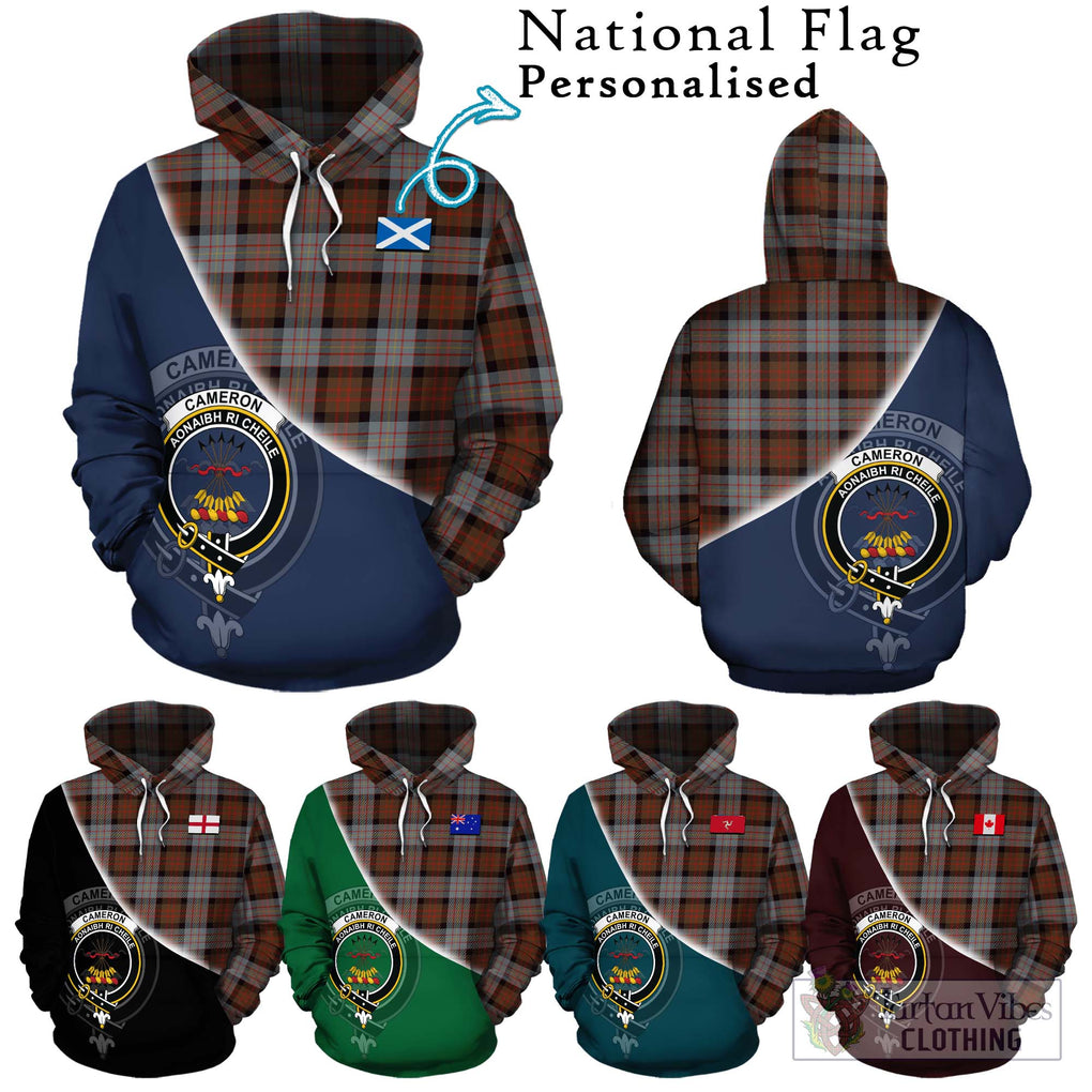 Cameron of Erracht Weathered Tartan Hoodie with Personalised National Flag and Family Crest Half Style Zip Hoodie - Tartanvibesclothing Shop