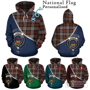 Cameron of Erracht Weathered Tartan Hoodie with Personalised National Flag and Family Crest Half Style