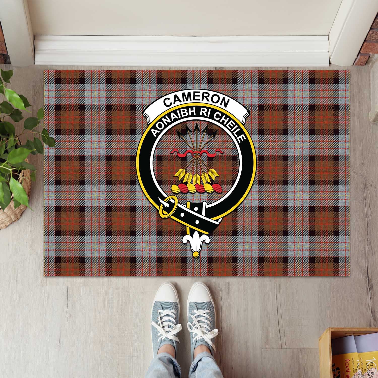 Cameron of Erracht Weathered Tartan Door Mat with Family Crest - Tartanvibesclothing