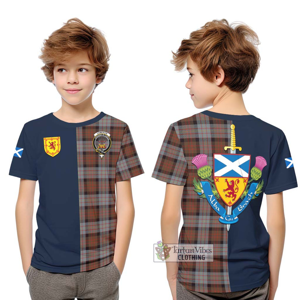 Tartan Vibes Clothing Cameron of Erracht Weathered Tartan Kid T-Shirt with Scottish Lion Royal Arm Half Style