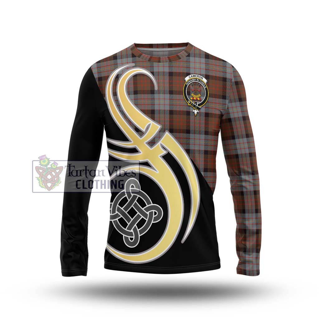 Cameron of Erracht Weathered Tartan Long Sleeve T-Shirt with Family Crest and Celtic Symbol Style Unisex - Tartan Vibes Clothing