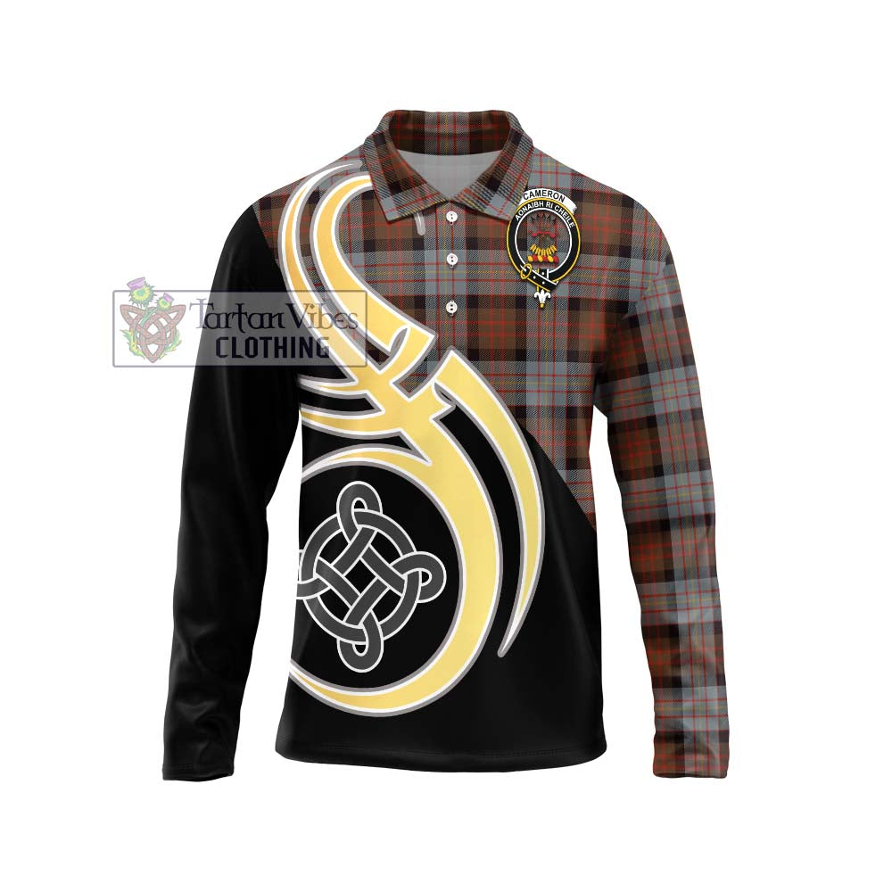 Cameron of Erracht Weathered Tartan Long Sleeve Polo Shirt with Family Crest and Celtic Symbol Style Unisex - Tartan Vibes Clothing