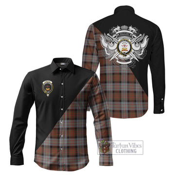 Cameron of Erracht Weathered Tartan Long Sleeve Button Shirt with Family Crest and Military Logo Style