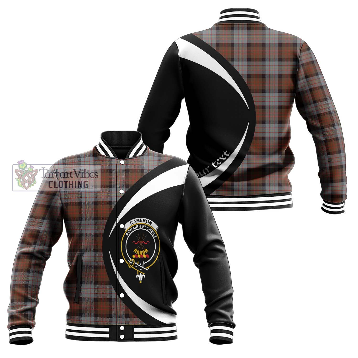 Cameron of Erracht Weathered Tartan Baseball Jacket with Family Crest Circle Style Unisex - Tartan Vibes Clothing