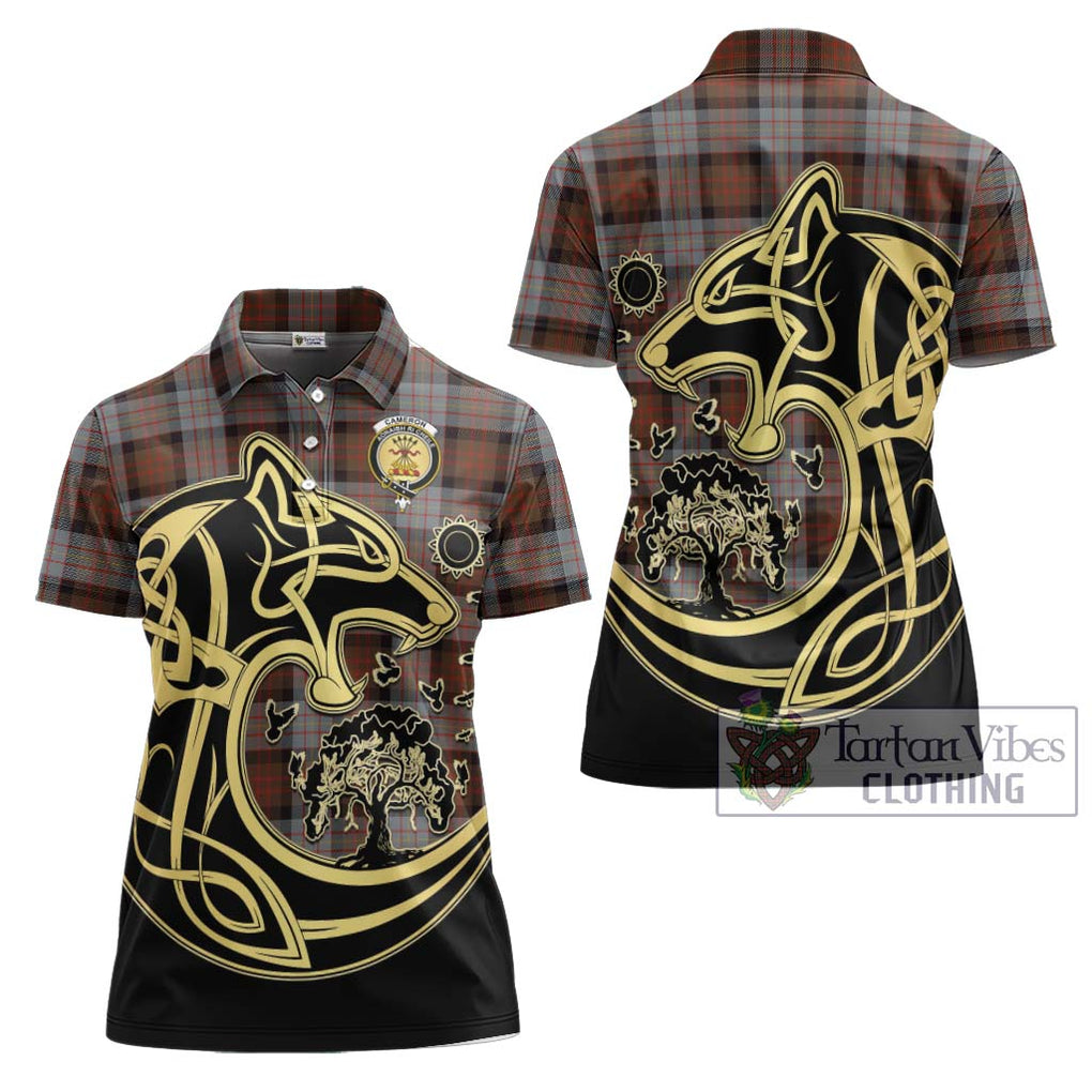 Cameron of Erracht Weathered Tartan Women's Polo Shirt with Family Crest Celtic Wolf Style Women - Tartanvibesclothing Shop