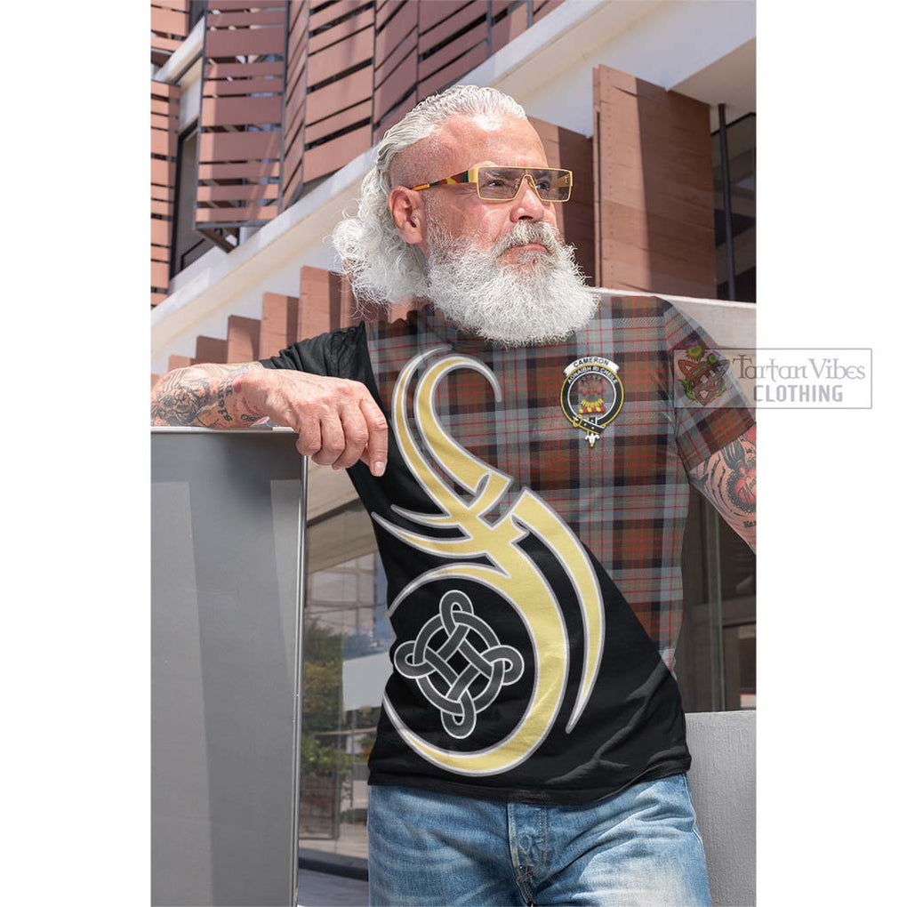 Tartan Vibes Clothing Cameron of Erracht Weathered Tartan Cotton T-shirt with Family Crest and Celtic Symbol Style