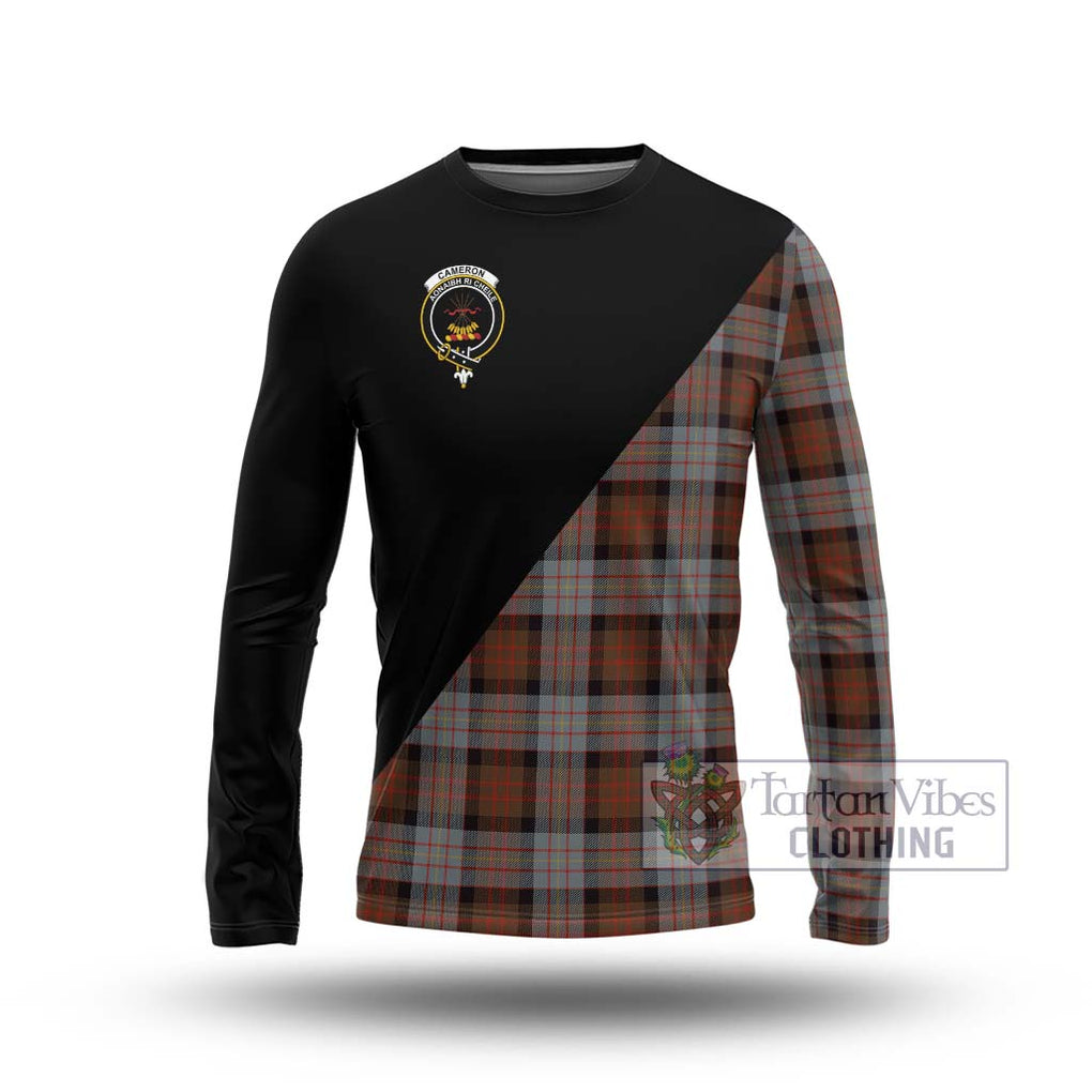 Cameron of Erracht Weathered Tartan Long Sleeve T-Shirt with Family Crest and Military Logo Style Unisex - Tartanvibesclothing Shop