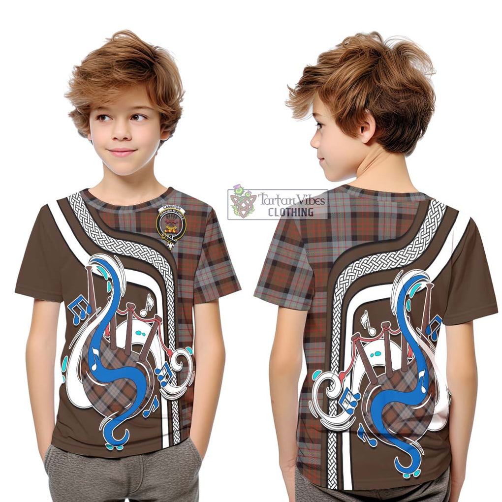 Tartan Vibes Clothing Cameron of Erracht Weathered Tartan Kid T-Shirt with Epic Bagpipe Style