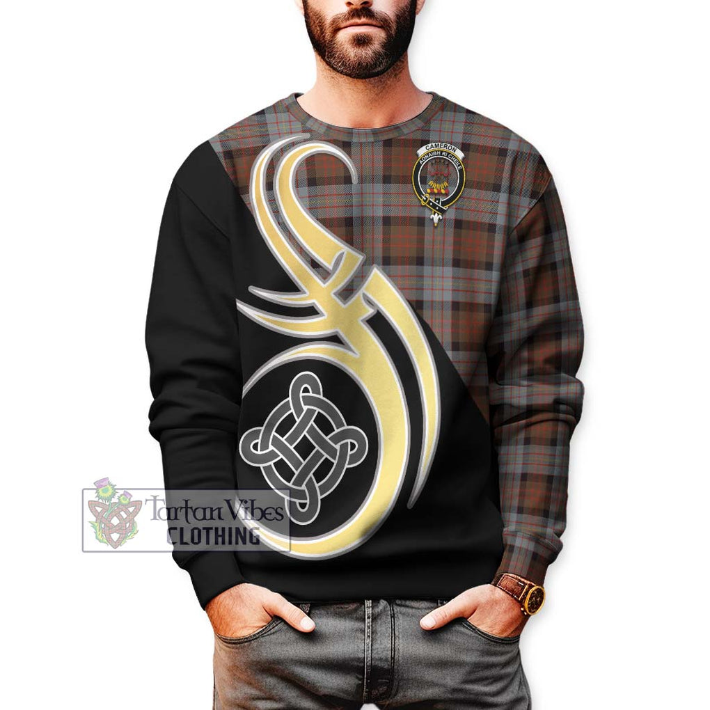 Cameron of Erracht Weathered Tartan Sweatshirt with Family Crest and Celtic Symbol Style Unisex - Tartan Vibes Clothing