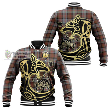 Cameron of Erracht Weathered Tartan Baseball Jacket with Family Crest Celtic Wolf Style