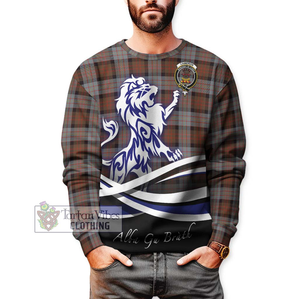 Cameron of Erracht Weathered Tartan Sweatshirt with Alba Gu Brath Regal Lion Emblem Unisex - Tartanvibesclothing Shop