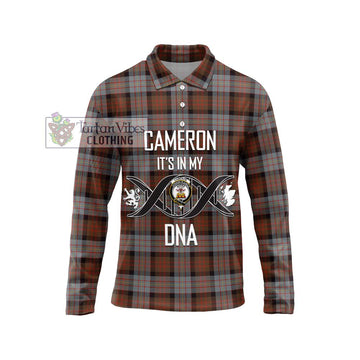 Cameron of Erracht Weathered Tartan Long Sleeve Polo Shirt with Family Crest DNA In Me Style