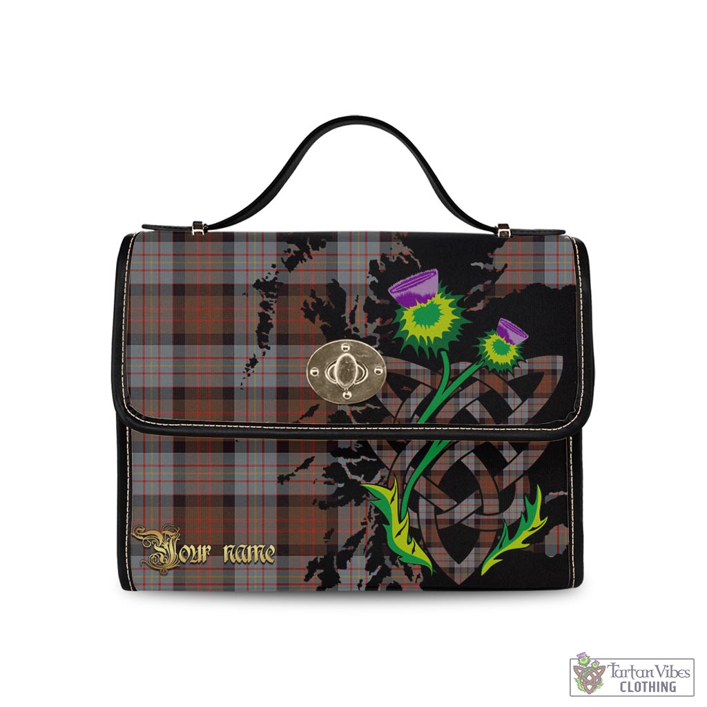 Tartan Vibes Clothing Cameron of Erracht Weathered Tartan Waterproof Canvas Bag with Scotland Map and Thistle Celtic Accents