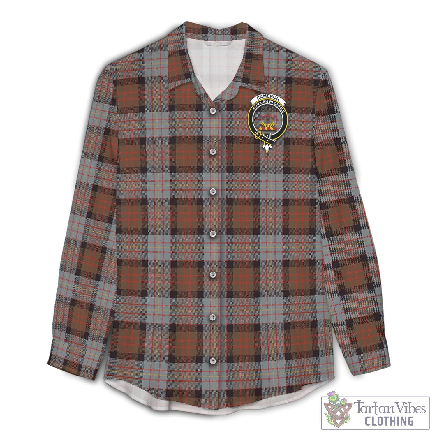 Tartan Vibes Clothing Cameron of Erracht Weathered Tartan Womens Casual Shirt with Family Crest