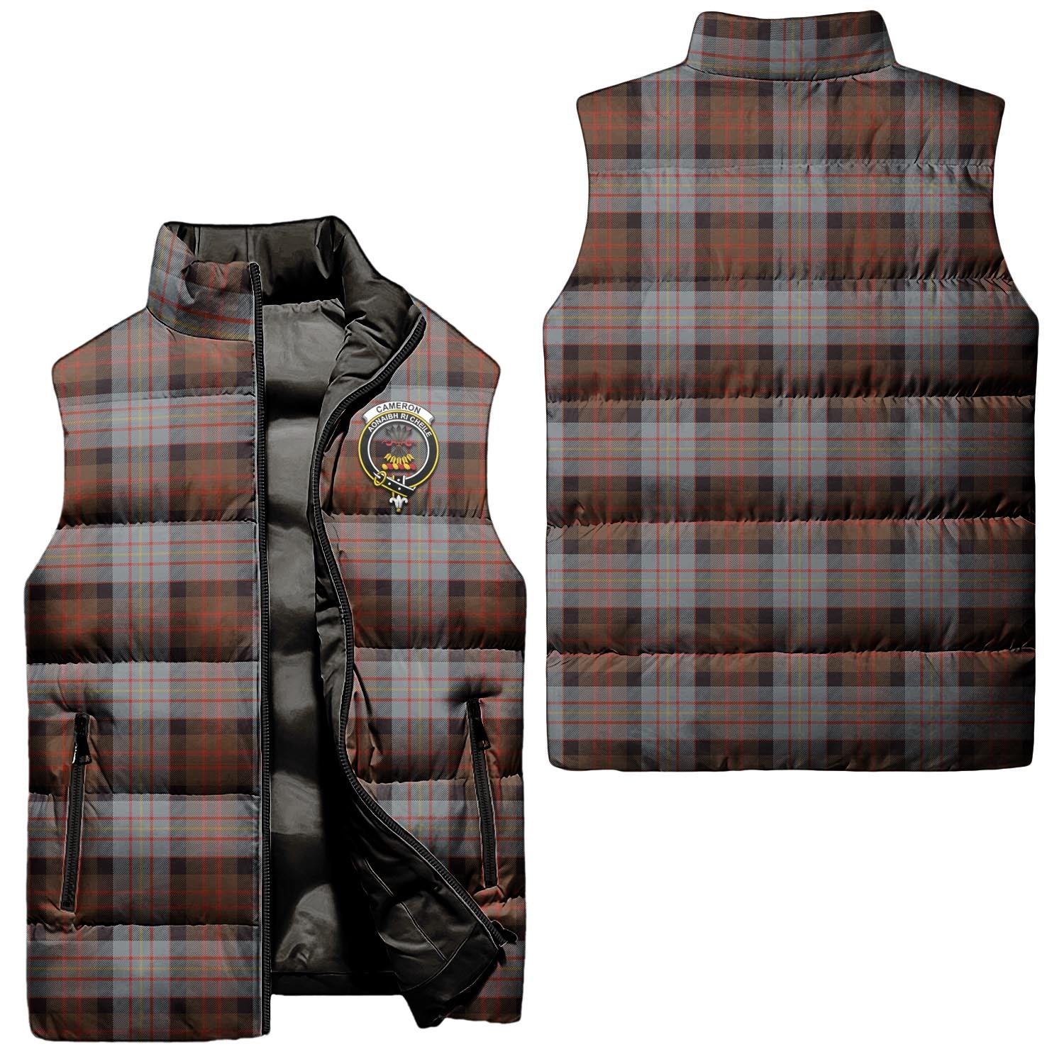 Cameron of Erracht Weathered Tartan Sleeveless Puffer Jacket with Family Crest Unisex - Tartanvibesclothing