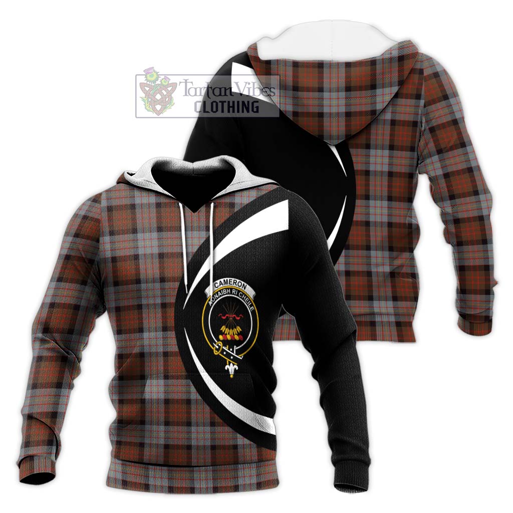 Cameron of Erracht Weathered Tartan Knitted Hoodie with Family Crest Circle Style Unisex Knitted Pullover Hoodie - Tartan Vibes Clothing