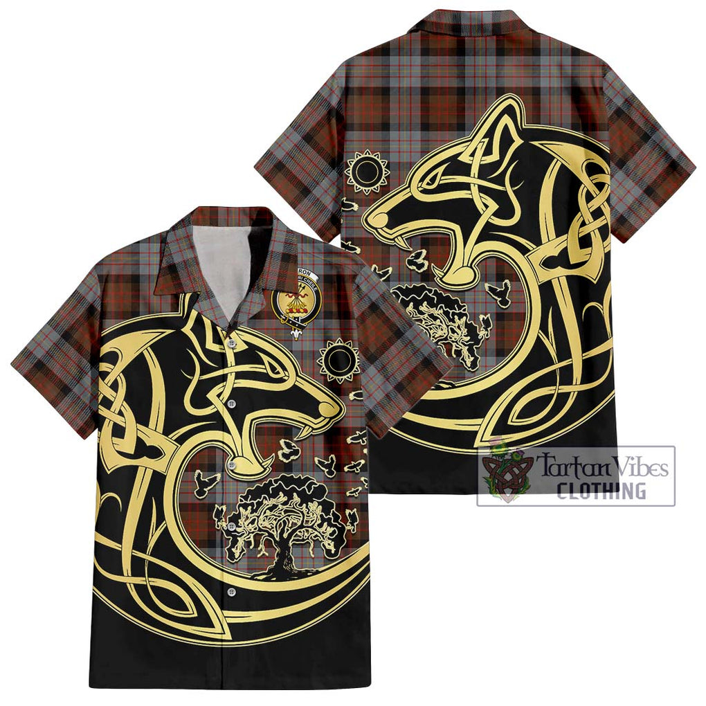 Cameron of Erracht Weathered Tartan Short Sleeve Button Shirt with Family Crest Celtic Wolf Style Kid - Tartan Vibes Clothing