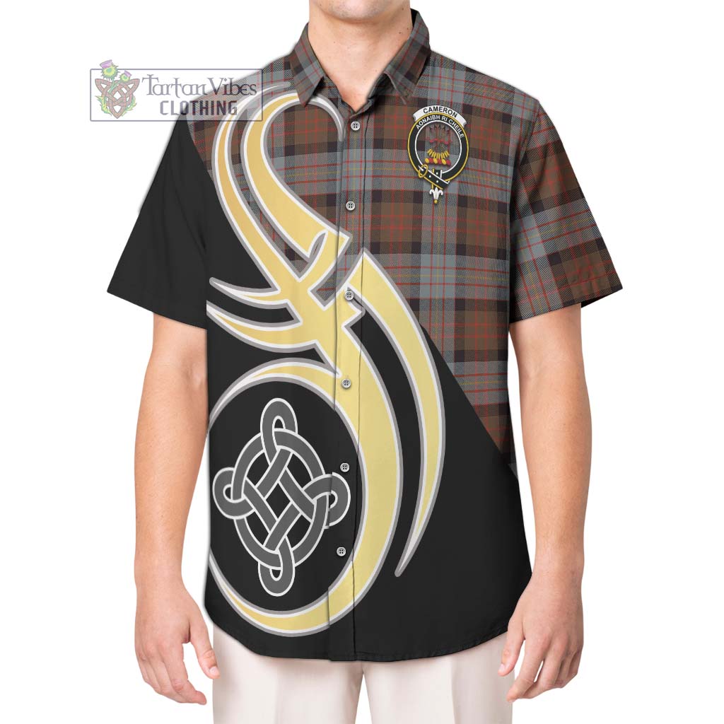 Cameron of Erracht Weathered Tartan Short Sleeve Button Shirt with Family Crest and Celtic Symbol Style Kid - Tartan Vibes Clothing