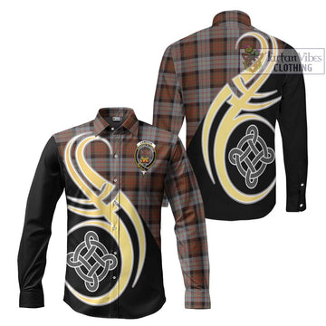 Cameron of Erracht Weathered Tartan Long Sleeve Button Shirt with Family Crest and Celtic Symbol Style