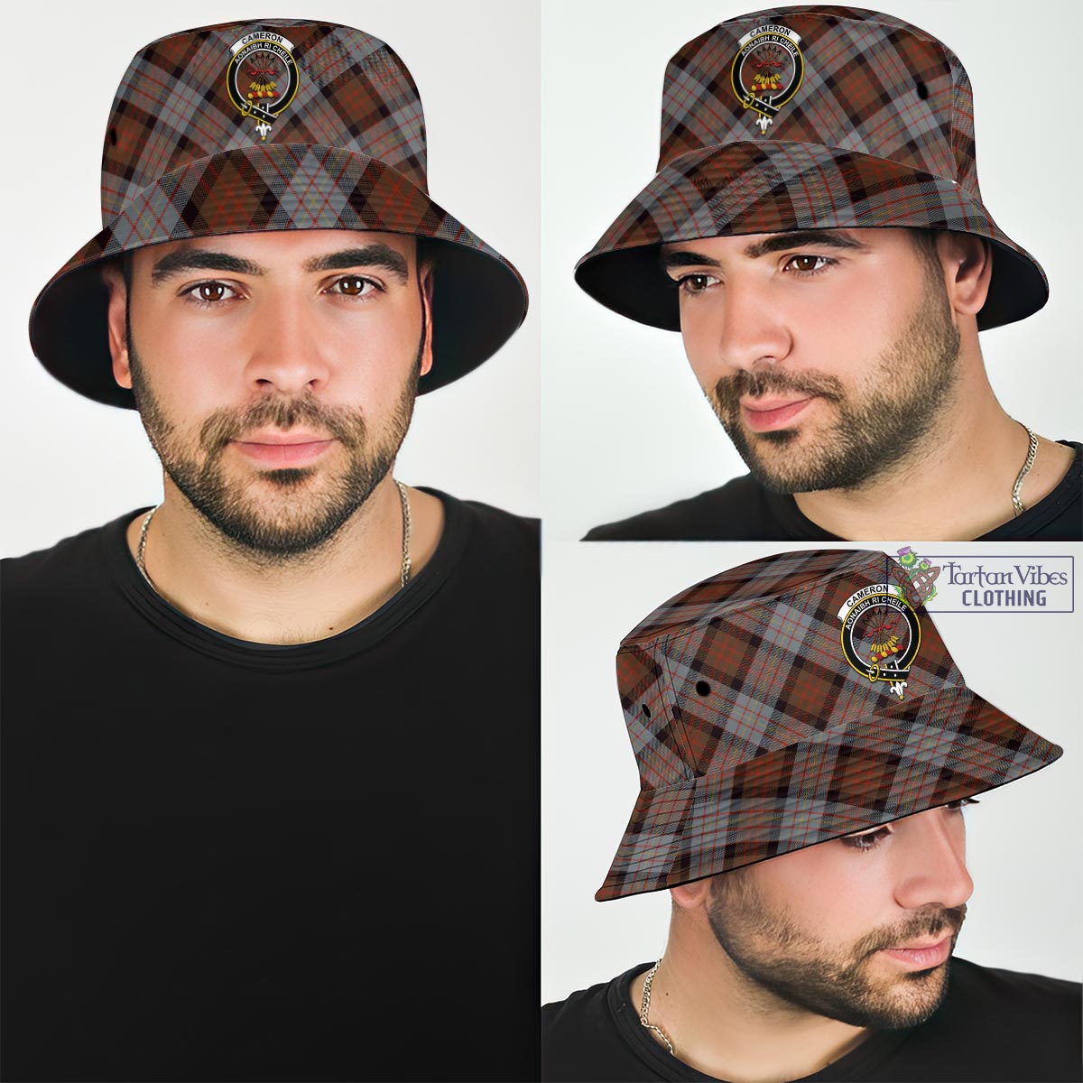 Tartan Vibes Clothing Cameron of Erracht Weathered Tartan Bucket Hat with Family Crest