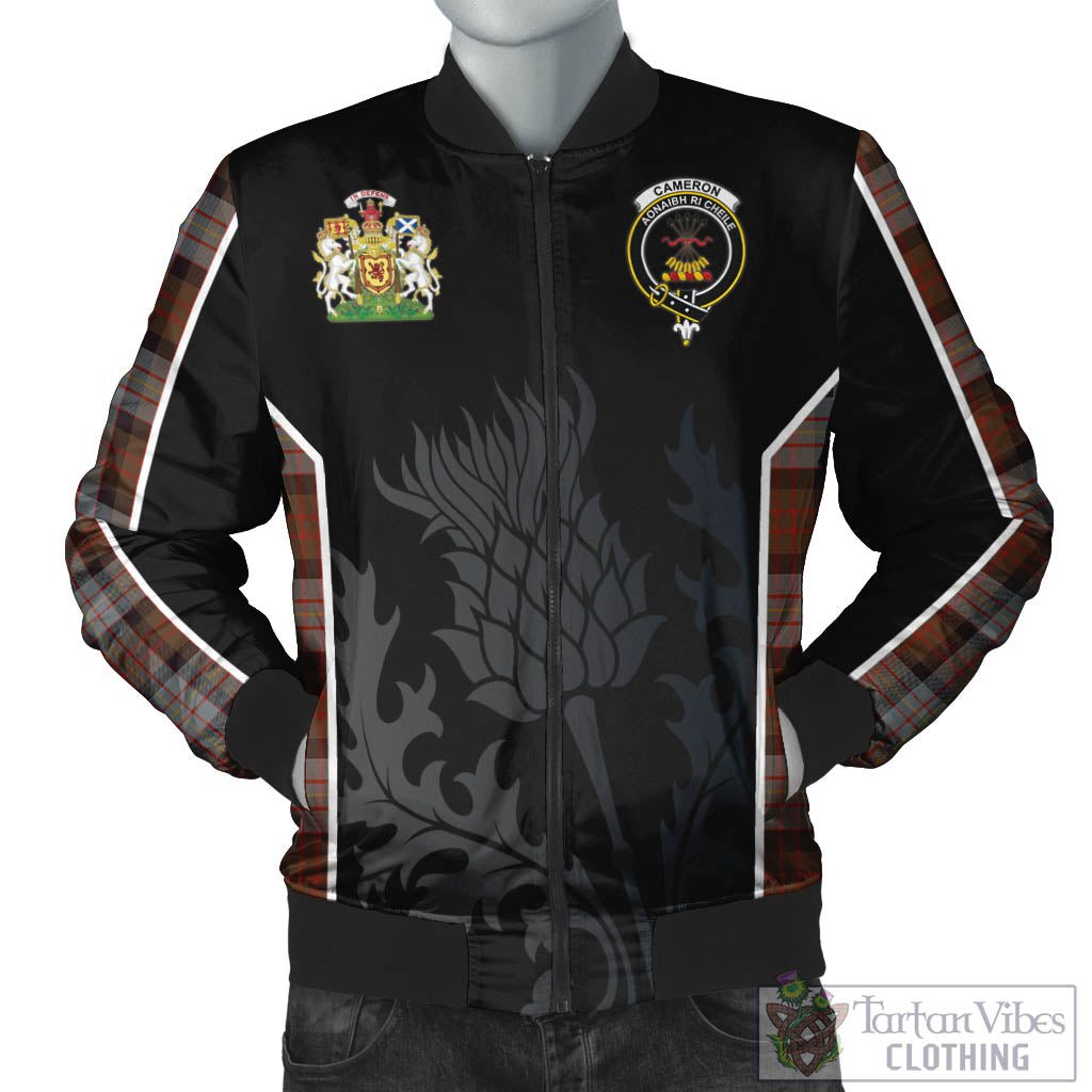 Tartan Vibes Clothing Cameron of Erracht Weathered Tartan Bomber Jacket with Family Crest and Scottish Thistle Vibes Sport Style