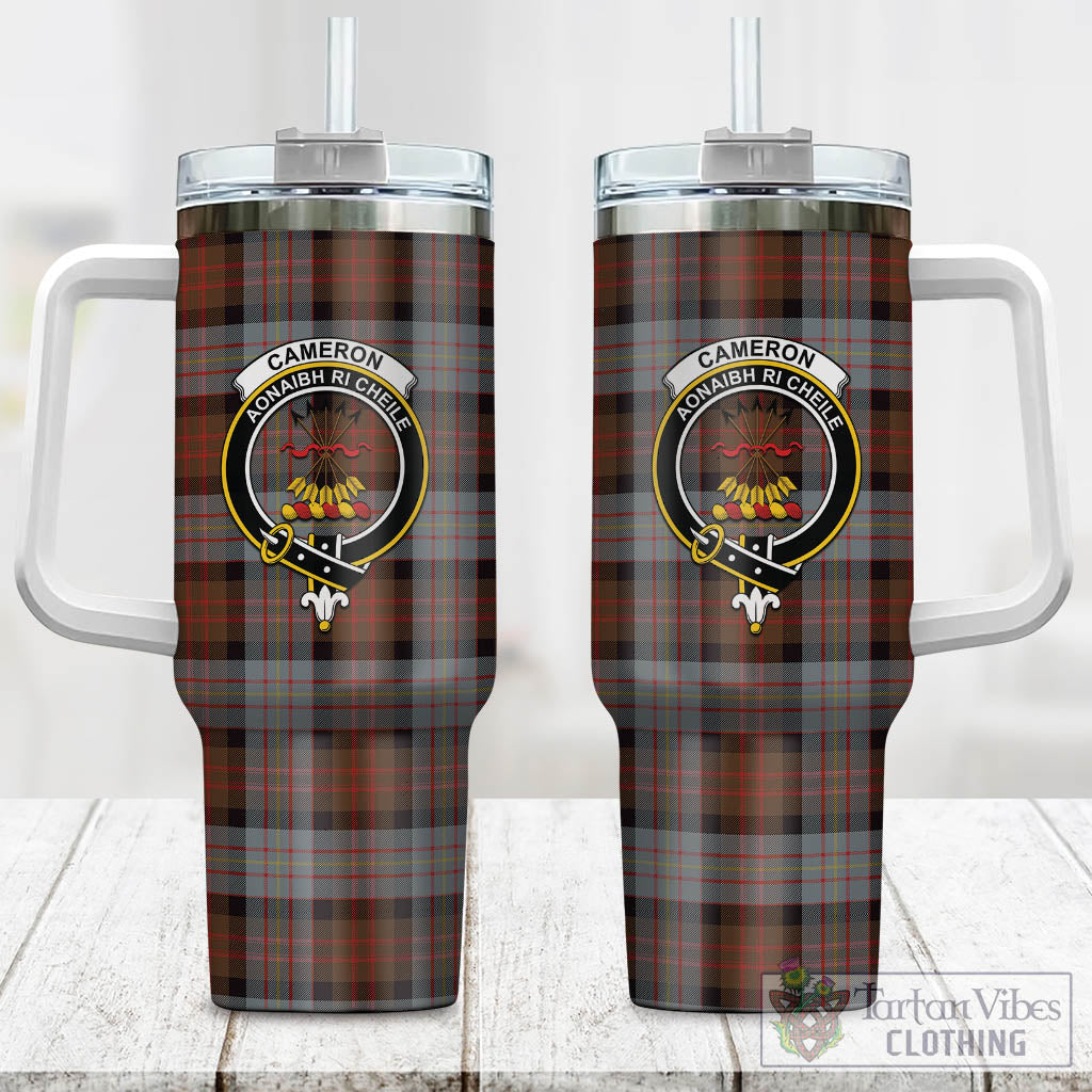 Tartan Vibes Clothing Cameron of Erracht Weathered Tartan and Family Crest Tumbler with Handle