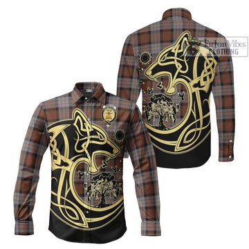 Cameron of Erracht Weathered Tartan Long Sleeve Button Shirt with Family Crest Celtic Wolf Style