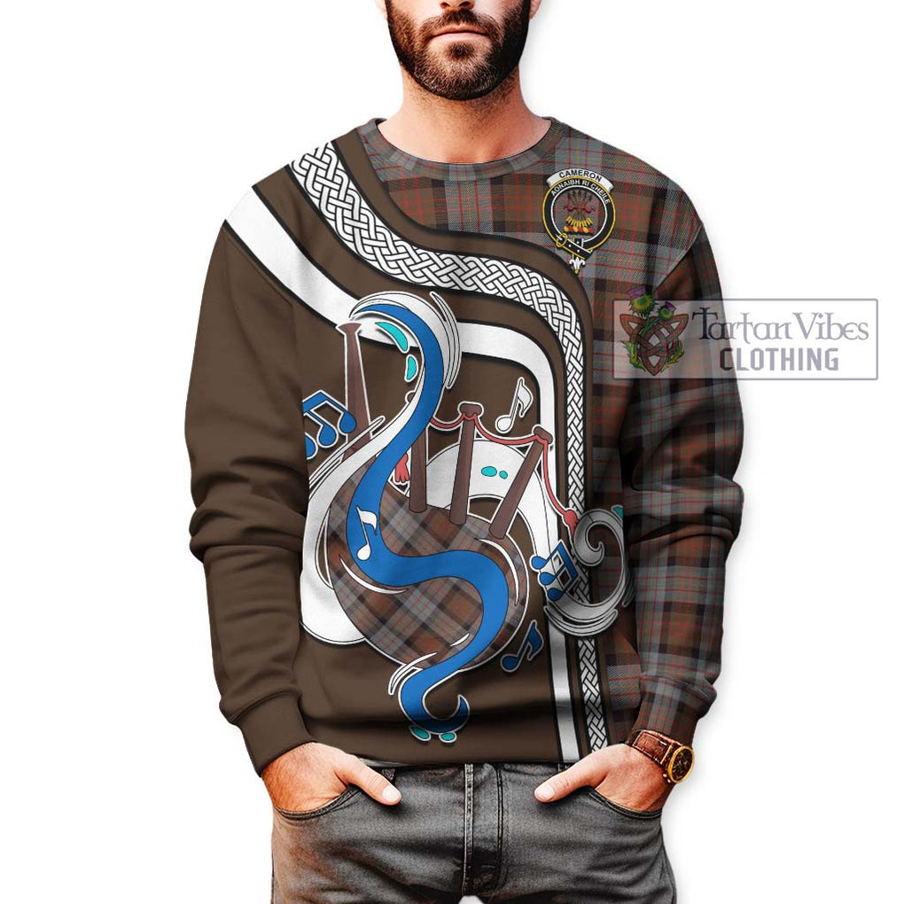 Cameron of Erracht Weathered Tartan Sweatshirt with Epic Bagpipe Style Unisex - Tartanvibesclothing Shop