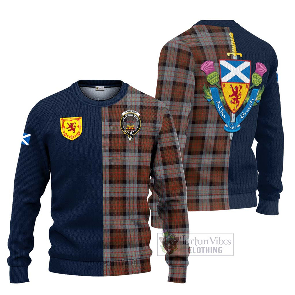 Tartan Vibes Clothing Cameron of Erracht Weathered Tartan Knitted Sweater with Scottish Lion Royal Arm Half Style