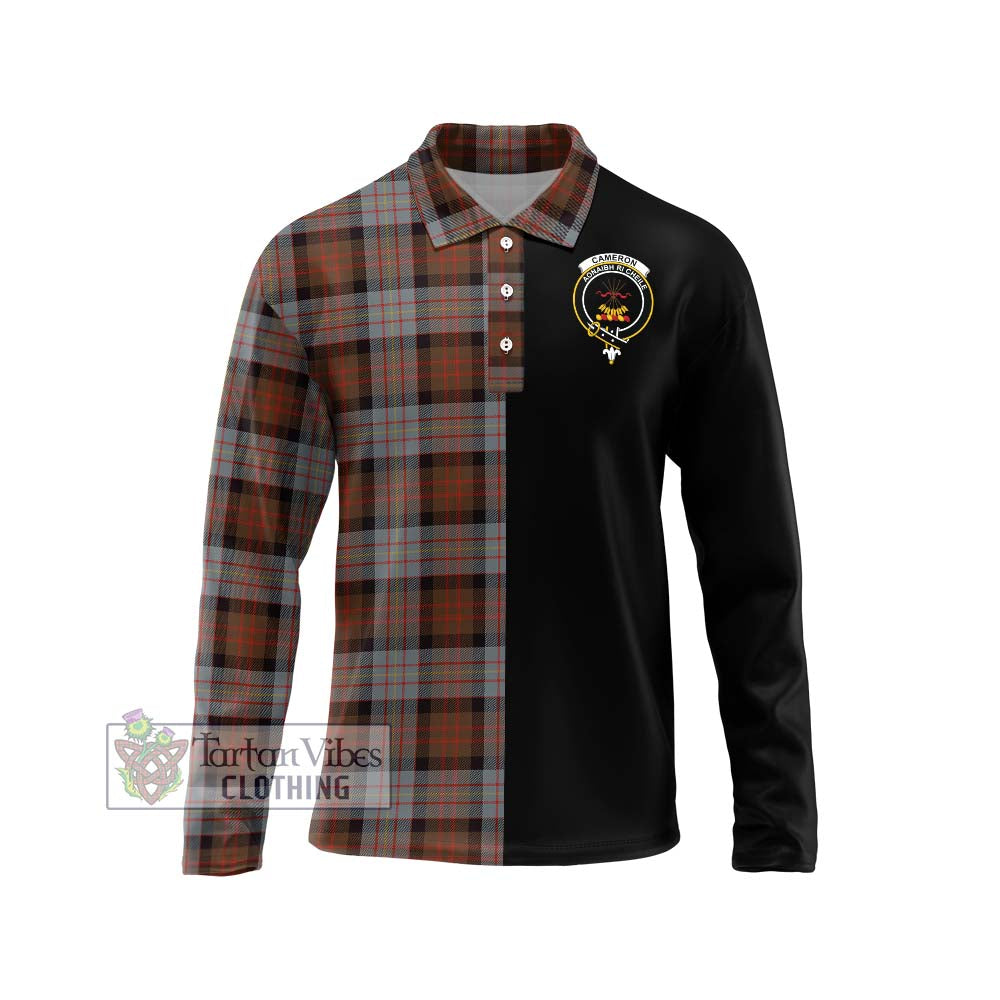 Cameron of Erracht Weathered Tartan Long Sleeve Polo Shirt with Family Crest and Half Of Me Style Unisex - Tartanvibesclothing Shop