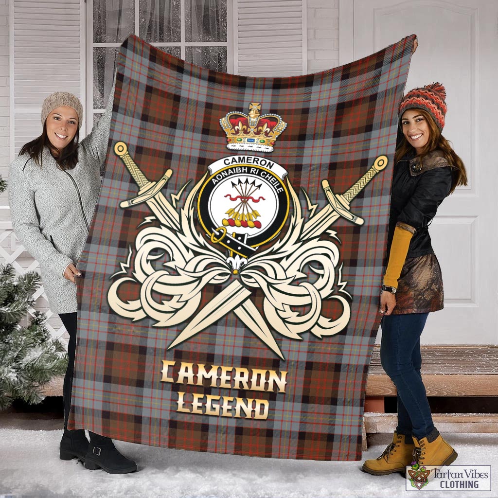 Tartan Vibes Clothing Cameron of Erracht Weathered Tartan Blanket with Clan Crest and the Golden Sword of Courageous Legacy