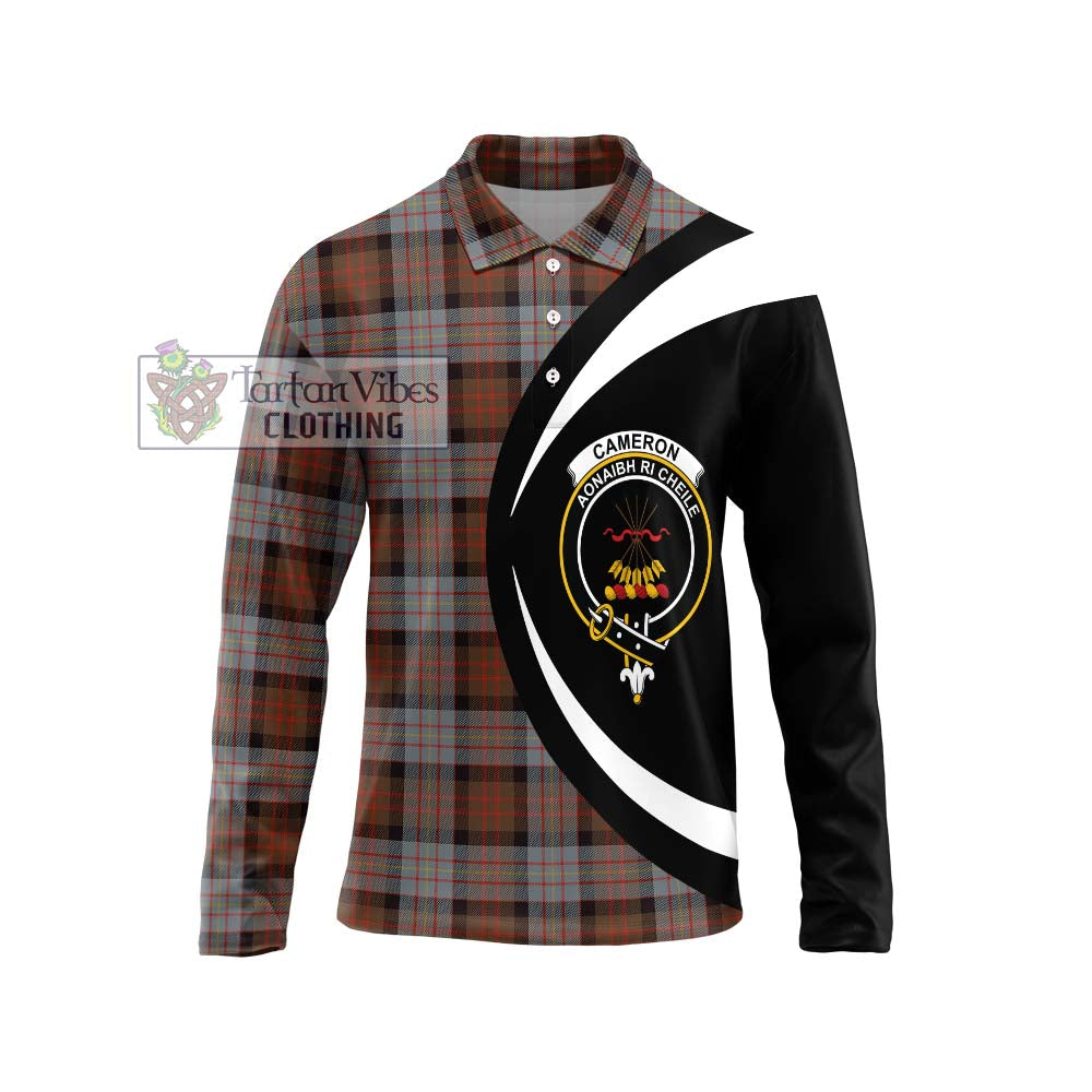 Cameron of Erracht Weathered Tartan Long Sleeve Polo Shirt with Family Crest Circle Style Unisex - Tartan Vibes Clothing