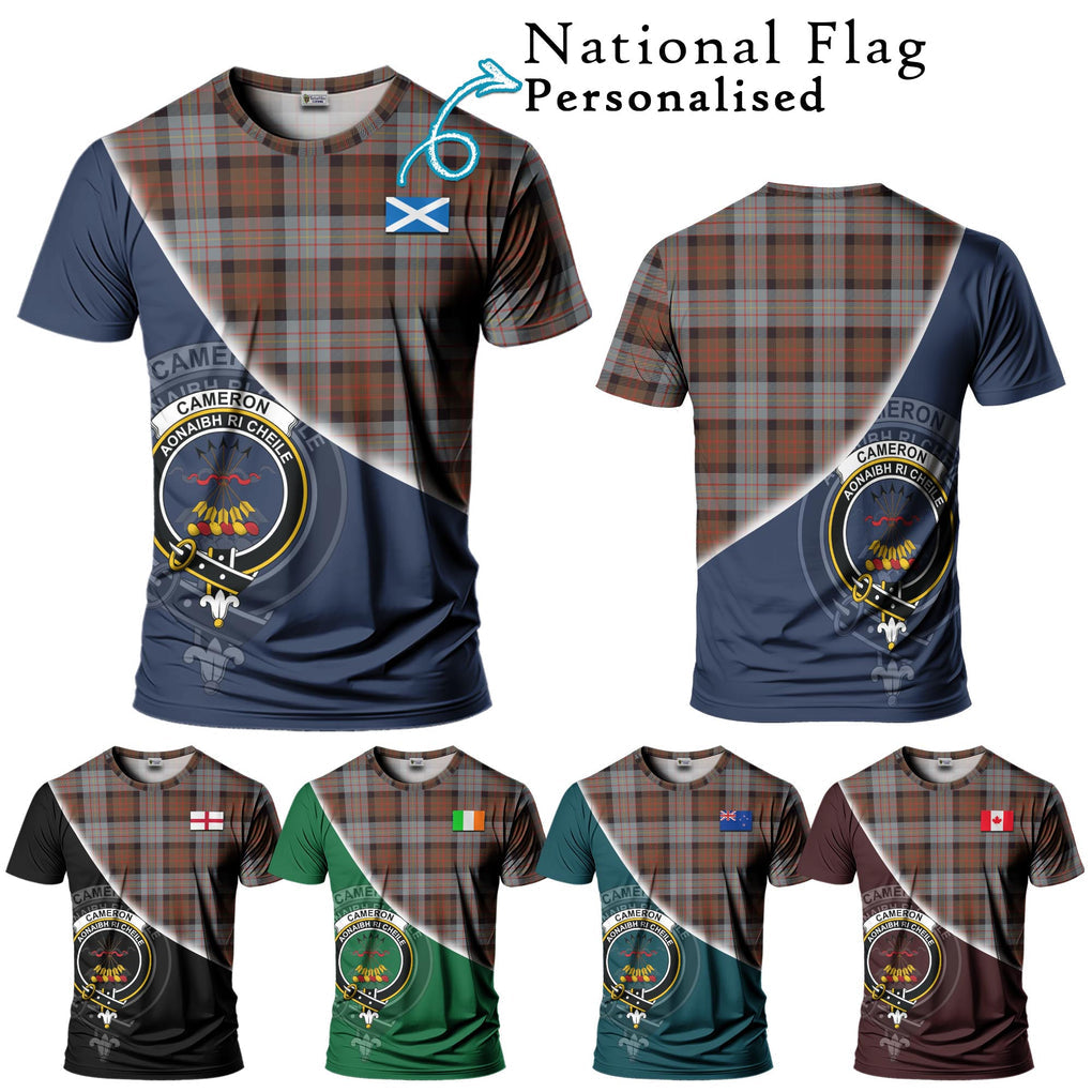 Cameron of Erracht Weathered Tartan T-Shirt with Personalised National Flag and Family Crest Half Style Kid's Shirt - Tartanvibesclothing Shop