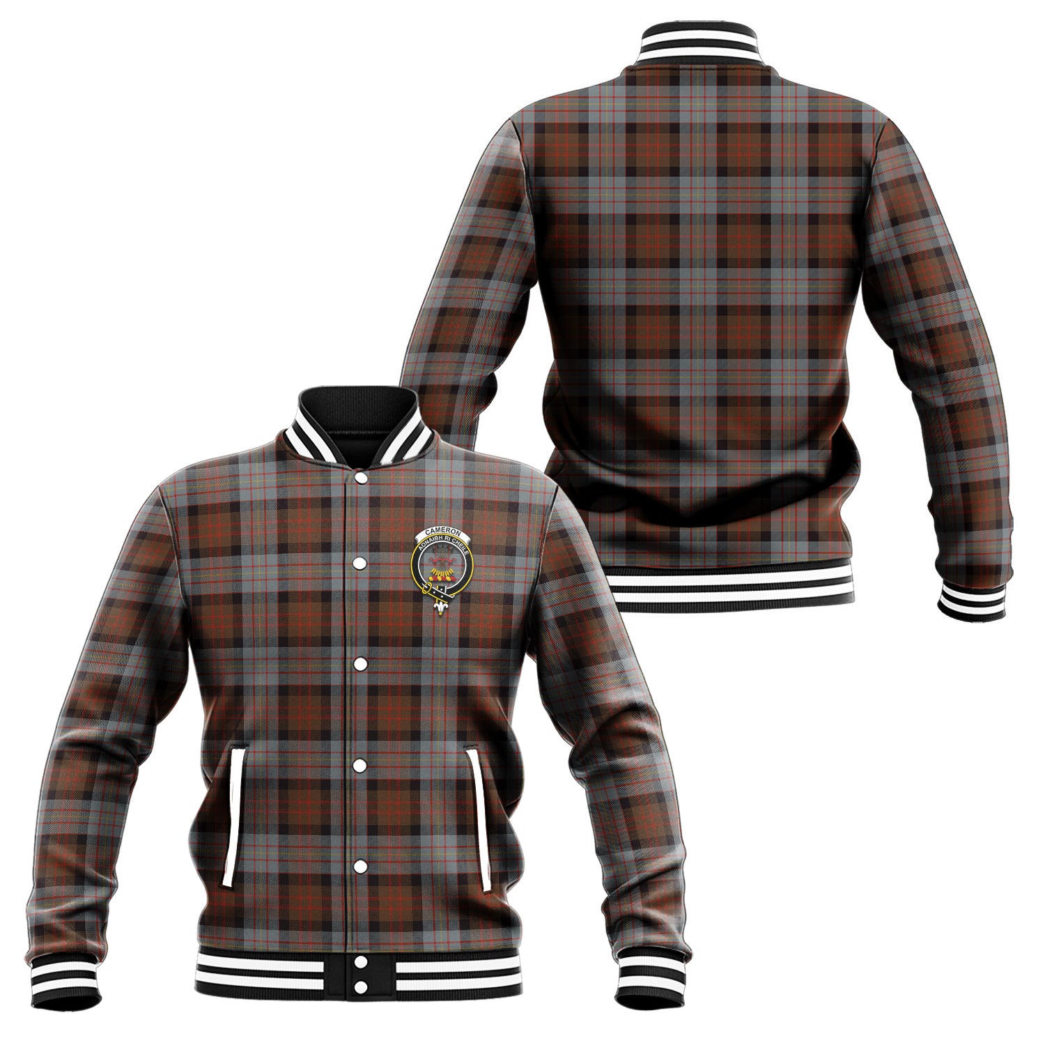 Cameron of Erracht Weathered Tartan Baseball Jacket with Family Crest Unisex - Tartan Vibes Clothing