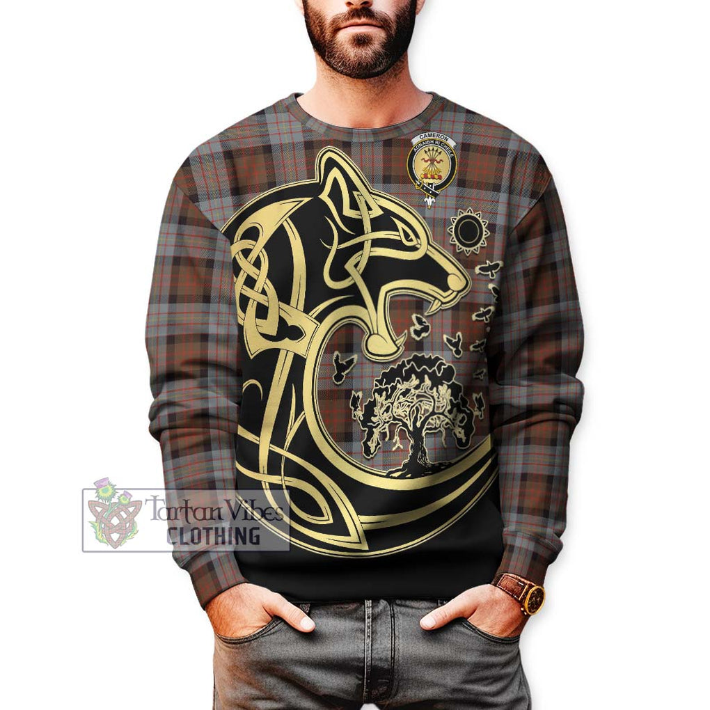 Cameron of Erracht Weathered Tartan Sweatshirt with Family Crest Celtic Wolf Style Unisex - Tartan Vibes Clothing