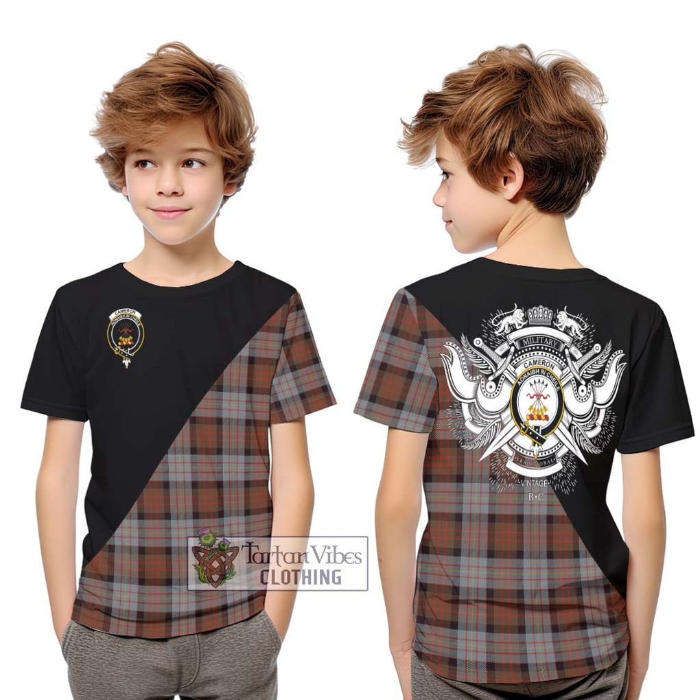 Cameron of Erracht Weathered Tartan Kid T-Shirt with Family Crest and Military Logo Style Youth XL Size14 - Tartanvibesclothing Shop