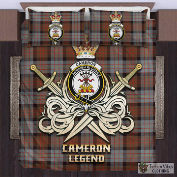 Cameron of Erracht Weathered Tartan Bedding Set with Clan Crest and the Golden Sword of Courageous Legacy