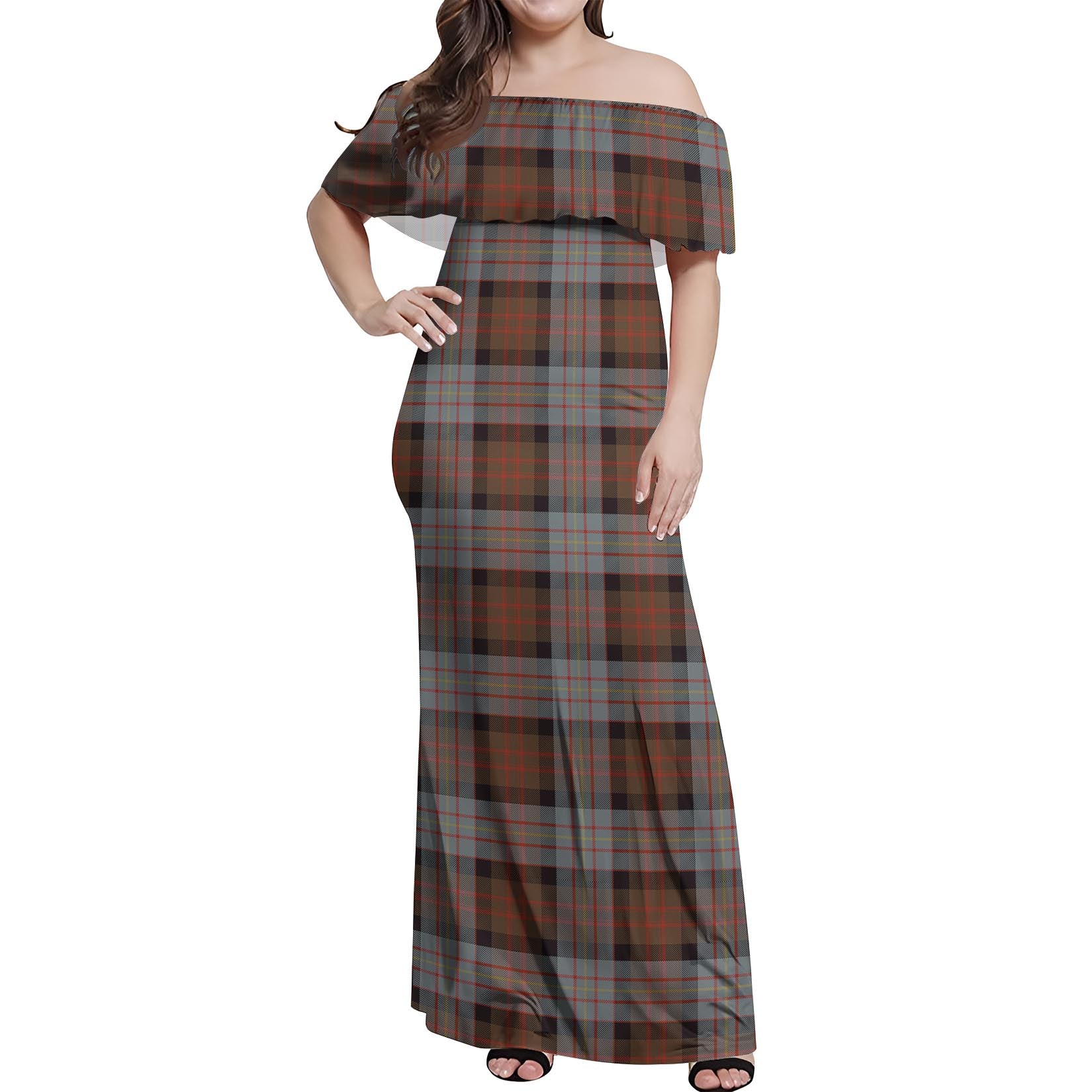 Cameron of Erracht Weathered Tartan Off Shoulder Long Dress Women's Dress - Tartanvibesclothing